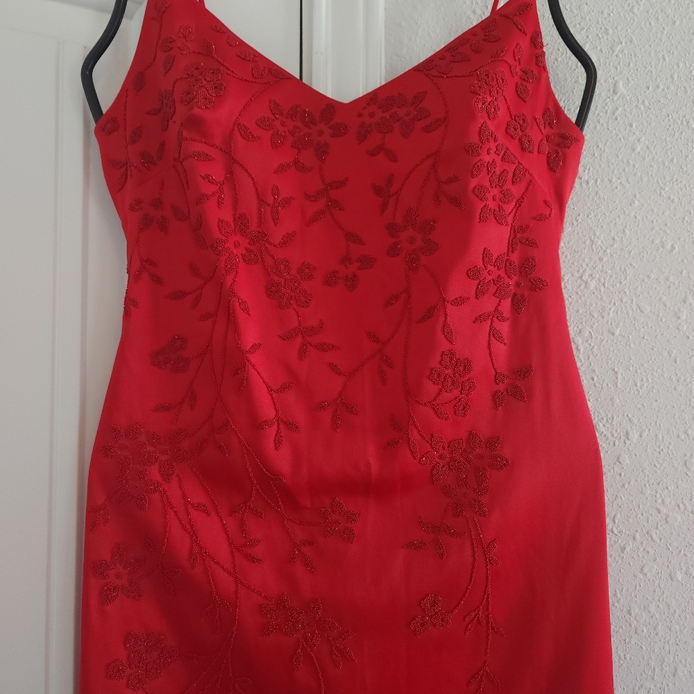 Windsor Satin Rhinestone Lace Red Prom Dress Size 7 Juniors - Picture 5 of 10